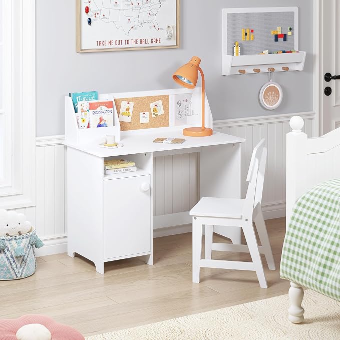 UTEX Wooden Kids Desk and Chair Set with Hutch and Storage for Ages 3-8 | Kids Study Table with Cork Bulletin Board, School Desk, Multi-Zone Storage, Water-based Paint Finish for Kids Room - Image 3