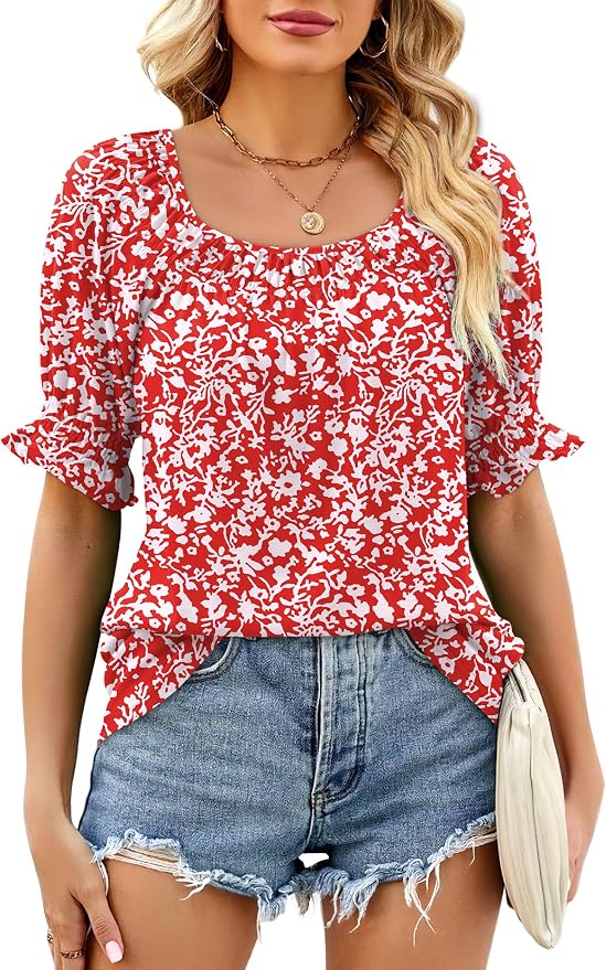 WIHOLL Womens Short Sleeve Square Neck Summer Tops Dressy Casual Blouses Trendy Clothes 2026 - Image 2