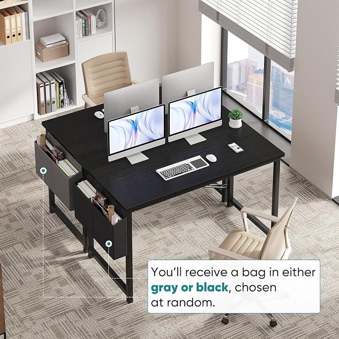 OLIXIS Computer Desk, 47 Inch Gaming Desks for Home Office Small Spaces | Writing Study Craft Work Table, Computer Workstation for Bedroom with Storage Bag, Black - Image 4