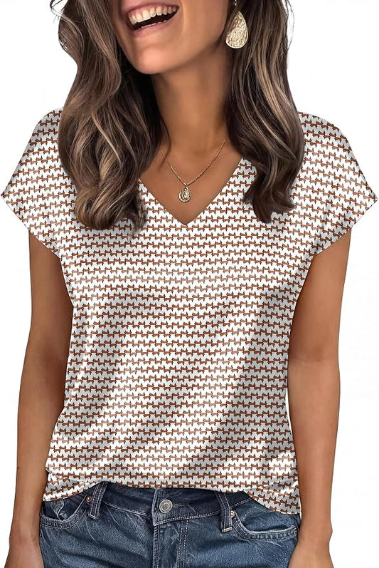 WIHOLL Womens Satin Summer Tops Cap Short Sleeve Blouses V Neck Shirts Business Casual Outfits Fashion Clothing 2026 by WIHOLL