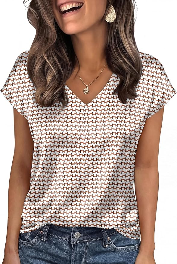 WIHOLL Womens Satin Summer Tops Cap Short Sleeve Blouses V Neck Shirts Business Casual Outfits Fashion Clothing 2026 by WIHOLL