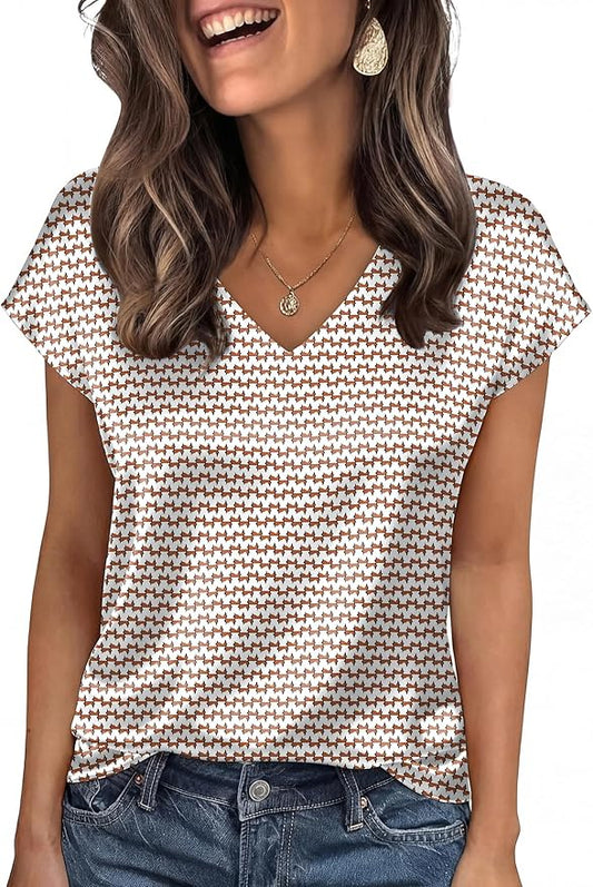 WIHOLL Womens Satin Summer Tops Cap Short Sleeve Blouses V Neck Shirts Business Casual Outfits Fashion Clothing 2026 by WIHOLL