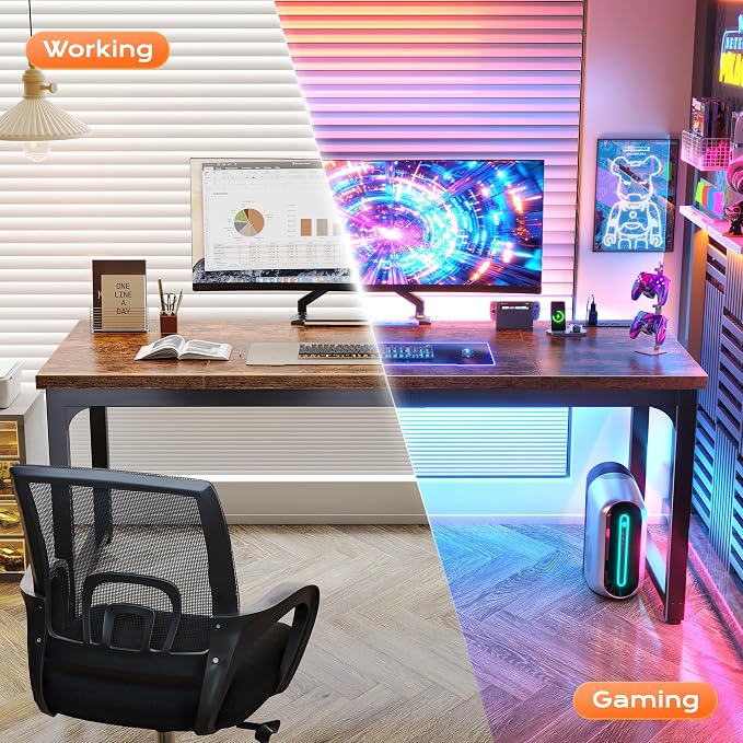 Huuger 63 x 24 inch Desk with Power Outlets & USB-C, Deeper & Thicker Desktop, Robust Metal Tubes, Computer Desk, Heavy Duty Office Desk, Work Gaming Desk, for Home Office, Rustic Brown - Image 9