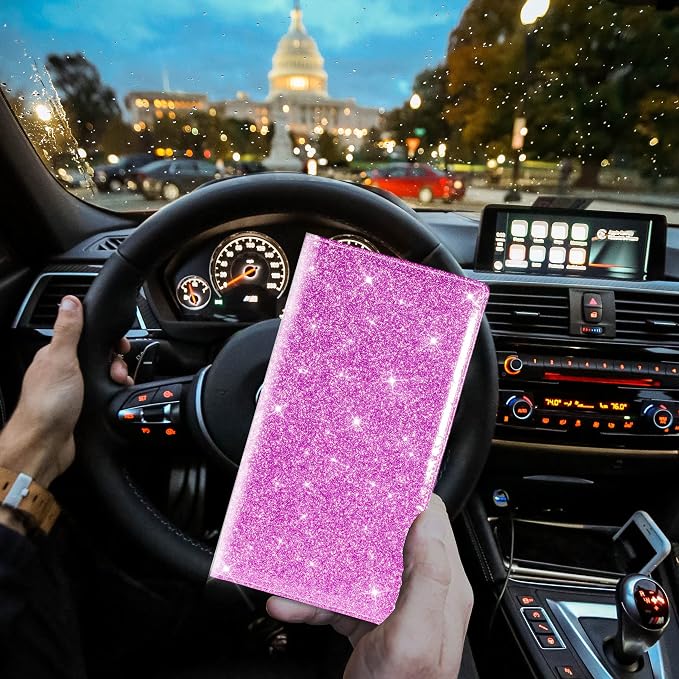 TOURSUIT Car Registration and Insurance Card Holder, Glitter Purple | Vehicle License Document Organizer, Glove Box Compartment, Interior Car Accessories, For Women Men - Image 6