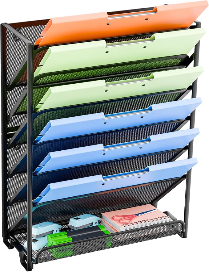 Simple Trending Wall File Organizer, Mesh 7-Tier Vertical Hanging File Holder, Desktop Metal Files Rack for Office and Home, Black by SimpleTrending