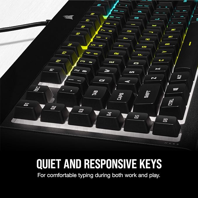 Corsair K55 RGB PRO Membrane Wired Gaming Keyboard – IP42 Dust and Spill-Resistant – 6 Macro Keys with Elgato Integration – iCUE Compatible – QWERTY NA – PC, Mac, Xbox – Black - Image 6