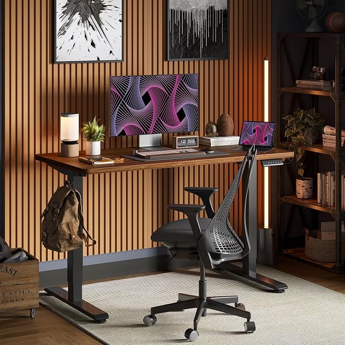 TIQLAB Height Adjustable Electric Standing Desk, 40 x 24 inch, Sit Stand Up Desk, Splice Board, Computer Home Office Desk, Black Walnut Top - Image 2
