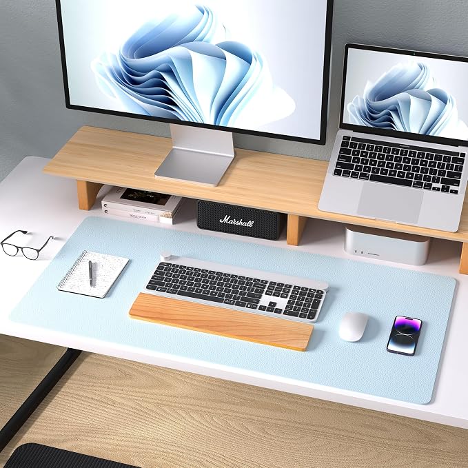 Aothia Leather Desk Pad Protector, Mouse Pad, Office Desk Mat, Non-Slip PU Leather Desk Blotter, Laptop Desk Pad, Waterproof Desk Writing Pad for Office and Home (36" x 17", Baby Blue) - Image 8