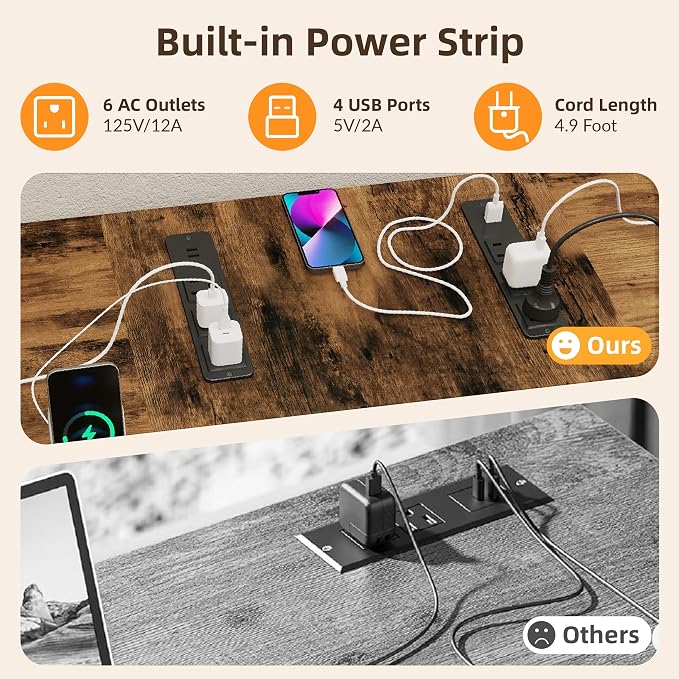 YOSHOOT 2 Person Computer Desk, 87" Long Gaming Desk for 2 People | Double Desk with 3 Fabric Drawers and 2 Power Outlets, Home Office Table for Adults and Teenagers, Rustic Brown - Image 6