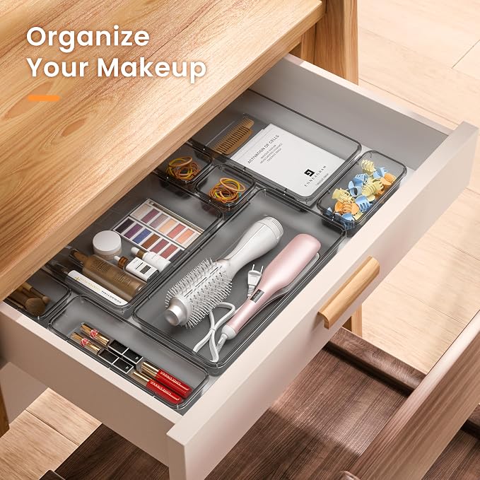 【Military Grade】A-LuGei Drawer Organizer,【】Makeup organizer,【Holds 177 Items】Bathroom Organizers and Storage,Organization and Storage,Desk Drawer Organizer for Vanity【Clear Black】 - Image 4