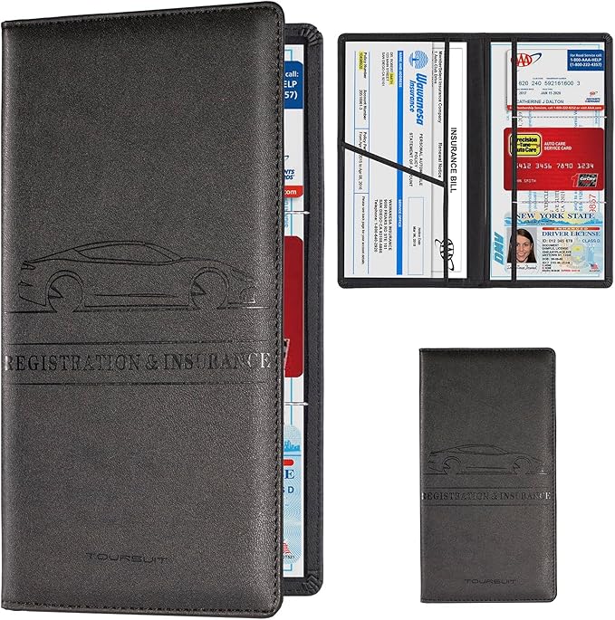 TOURSUIT Car Registration & Insurance Card Holder, Black | Vehicle License Document Organizer, Glove Box Compartment, Interior Car Accessories, For Women Men by TOURSUIT