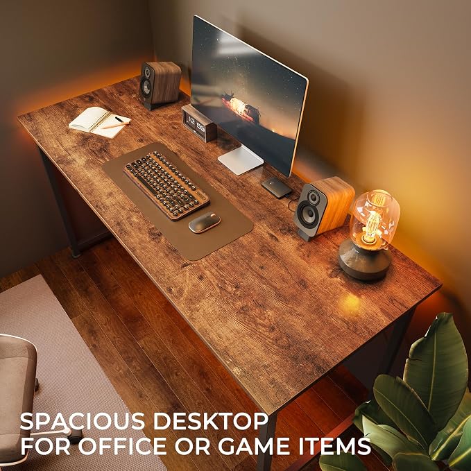 Huuger Computer Desk, 48 Inch Office Desk, Gaming Desk with Storage, Writing Desk Work Desk for Home Office, Study, Modern Simple Desk, Large Legroom, Metal Frame, Rustic Brown - Image 9