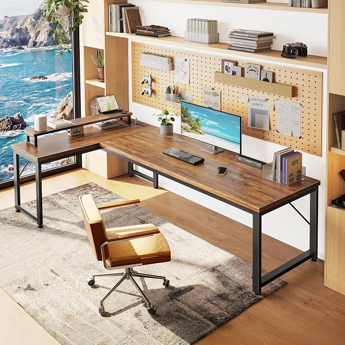 PRAISUN 61" L Shaped Computer Desk, Outlets, Monitor Stand, Rustic Brown | USB-C Ports, Reversible Charging Station, Spacious Desktop & Legroom, 0.94 Inch Thick Desktop, for Gaming, Study & Work - Image 2