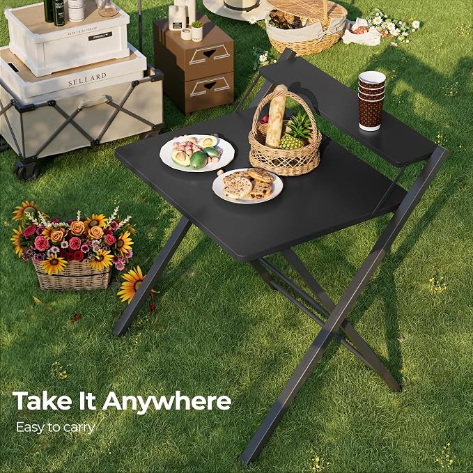 GreenForest Folding Desk No Assembly, Sturdy Computer Desk for Small Spaces | Portable Foldable Table for Laptop, 2-Tier Compact with Shelf, Space Saving for Home Office, Dorm, Apartment 24.5"x 30" Black - Image 8