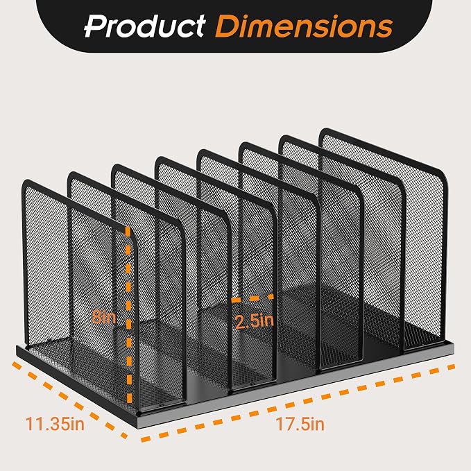 Kuntine.B 7-Section Upright Desk File Organizer Black 2 Pack | Vertical, Mesh, Metal, Assembly, Stability, Sturdiness, Organization, Standing - Image 2