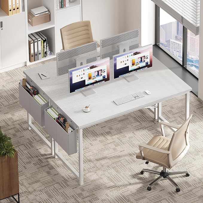 OLIXIS Computer Desk, 55 Inch Gaming Desks for Home Office Small Spaces | Writing Study Craft Work Table, Computer Workstation for Bedroom with Storage Bag, All White - Image 6