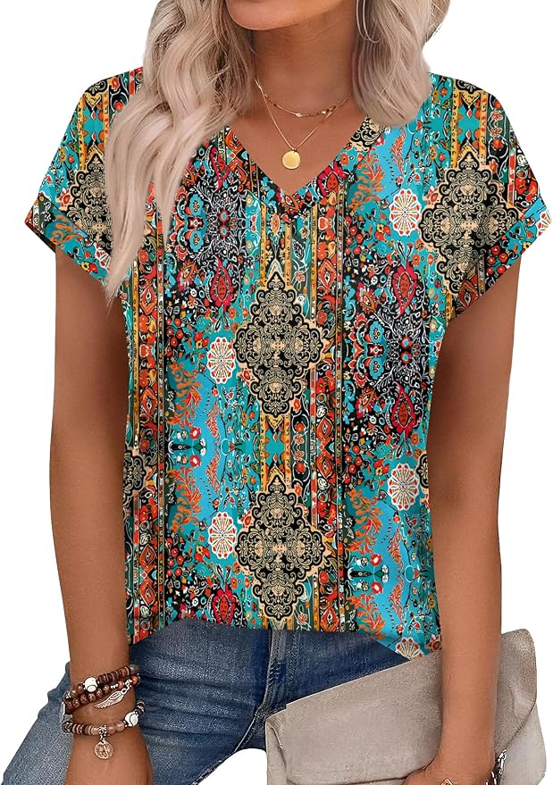 Rapbin Womens Summer Tops Women Blouses Dressy Casual V Neck T Shirts Short Sleeve Spring Tops for Women - Image 2