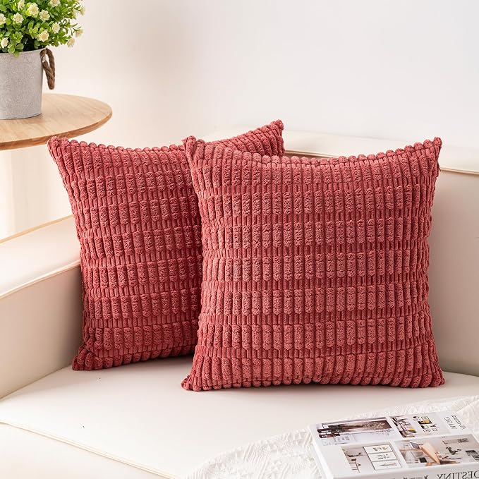Aegero Pack of 2 Corduroy Decorative Throw Pillow Covers 20x20 InchSoft Boho Striped Pillow Covers Modern Farmhouse Home Decor for Sofa Living Room Couch Bed（Cranberry Red） by Unknown