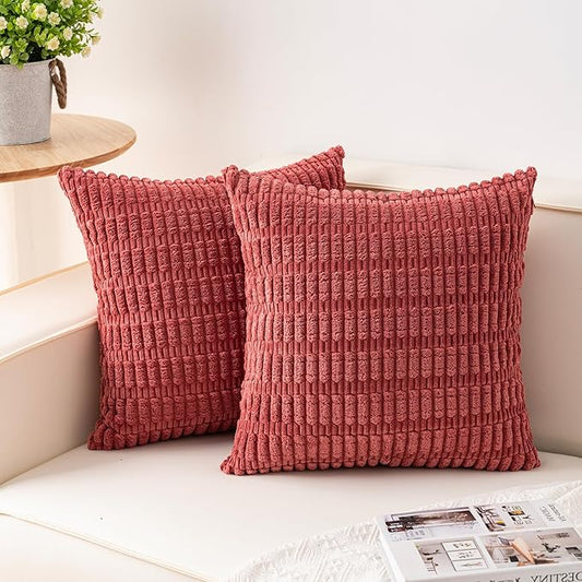 Aegero Pack of 2 Corduroy Decorative Throw Pillow Covers 16x16 Inch Soft Striped Pillow Covers Modern Farmhouse Home Decor for Sofa Living Room Couch Bed（Cranberry Red） by Unknown