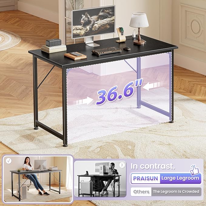 PRAISUN 40 X 20 Inch Computer Desk, Power Outlets, USB-C, Black | Office Desk with 4 AC Outlets, USB & USB-C, Sturdy Metal Frame, Spacious Desktop for Work, Writing, Study & Gaming - Image 7