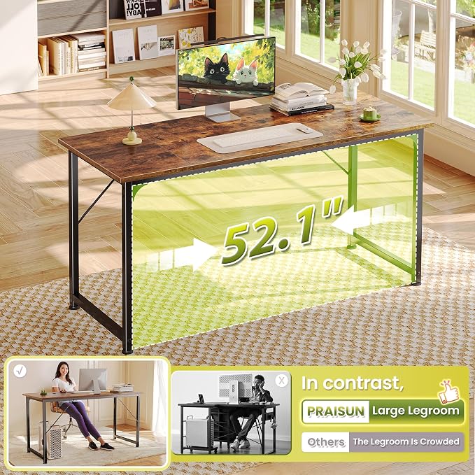 PRAISUN 55 Inch Computer Desk, Home Office Desk with Spacious Desktop, Rustic Brown - Image 5
