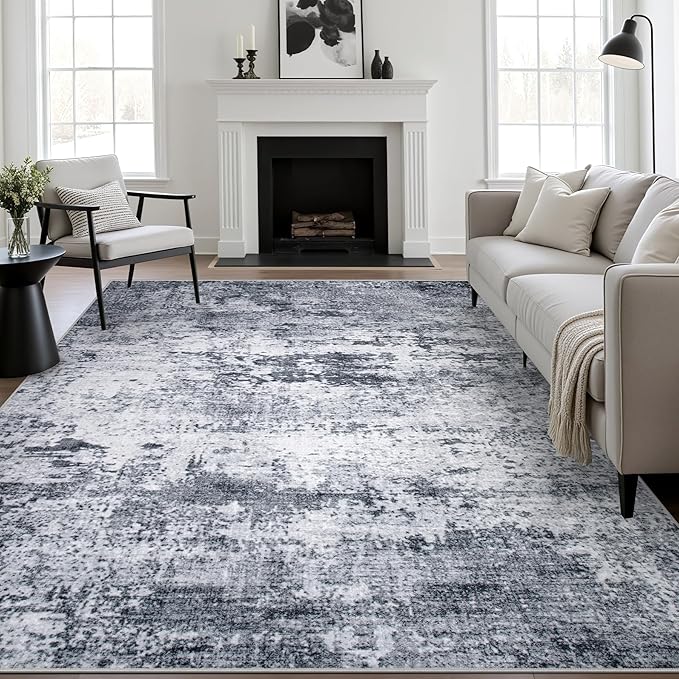 9x12 Area Rug Living Room Rug: Washable Modern Abstract Soft Thin Rug Indoor Floor No Slip Stain Resistant Carpet for Bedroom Dining Room Farmhouse Nursery Home Office - Grey by FXRHLP