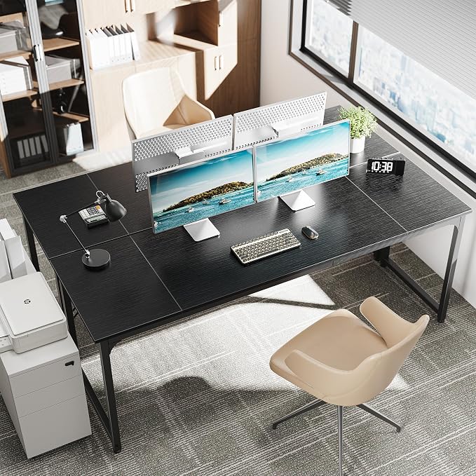 Huuger Computer Desk, 80 Inch Office Desk, Gaming Desk with Storage, Writing Desk Work Desk for Home Office, Study, Long Simple Desk, Large Legroom, Metal Frame, Black - Image 2
