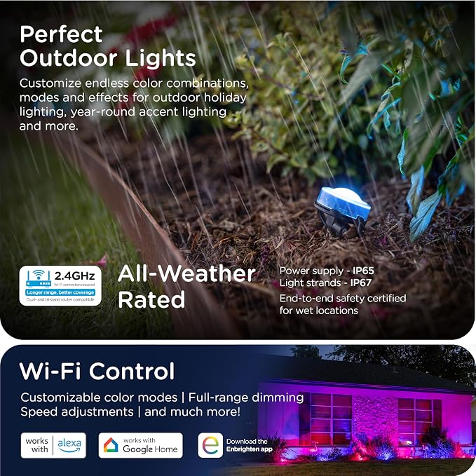 Enbrighten Vibe Eternity Garden Lights, 33ft, 8 RGBWIC LEDs, Waterproof, Uplights, Outdoor Landscape Lighting, Home Exterior Spotlight, Smart App, Works with Alexa, Google Home, 83789 - Image 4
