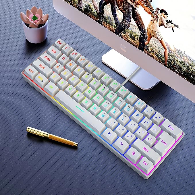 Snpurdiri 60% Wired Gaming Keyboard, 61 Keys RGB Backlit Wrist Rest Ultra-Compact Mini Waterproof Keyboard for PC Computer Gamer (White) | Backlit Ultra-Compact Mini Gaming Keyboard for PC Computer Gamer - Image 6