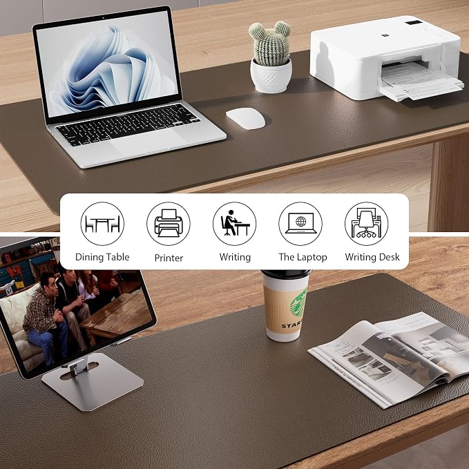Aothia Faux Leather Desk Mat - Large Mouse Pad, Non-Slip PU Leather Blotter, Waterproof Writing Surface for Office and Home (Coffee 55" x 24") - Image 6