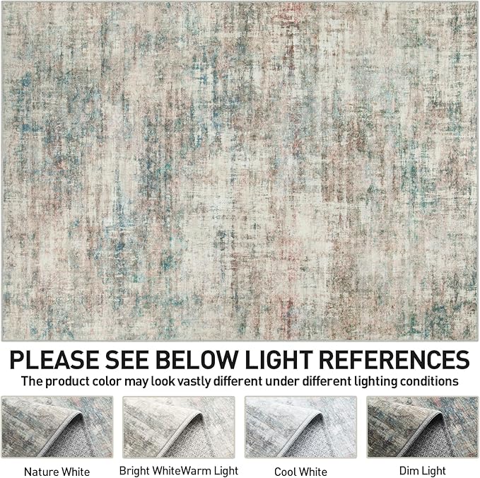 8x10 Area Rugs Washable Rug: Large Modern Abstract Living Room Rug Soft Anti-Skid Thin Carpet Indoor Floor Non-Shedding Carpets for Bedroom Dining Room Farmhouse Nursery Home Office Multi - Image 7