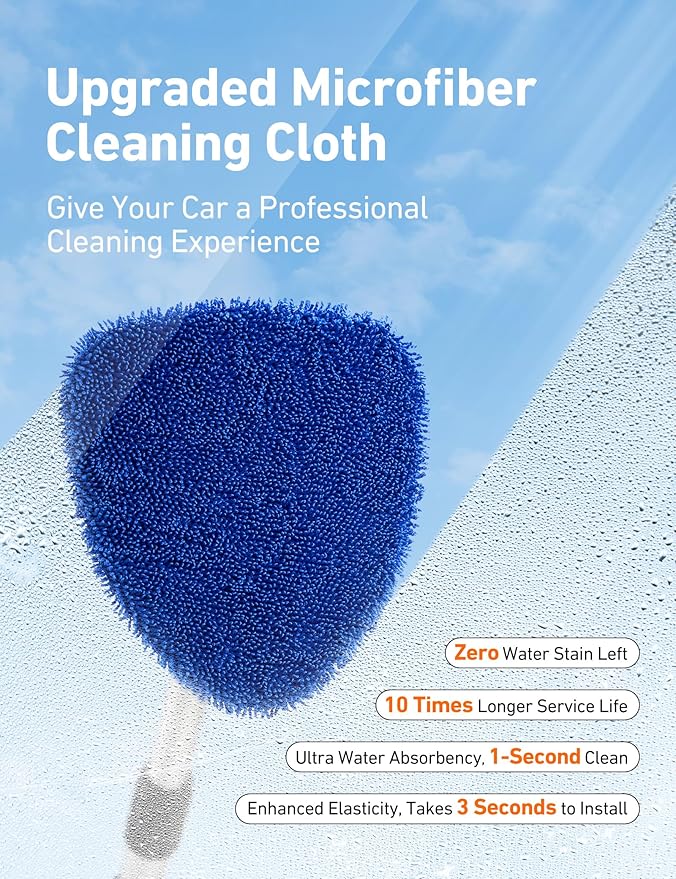 AstroAI 21" Extra-Long Windshield Cleaner Tool, Car Interior Detailing Cleaning Kit with Extendable Handle and 4 Upgraded Reusable Microfiber Pads, Auto Glass Wiper Brush Kit for Cars, Blue, 2 Pack - Image 4