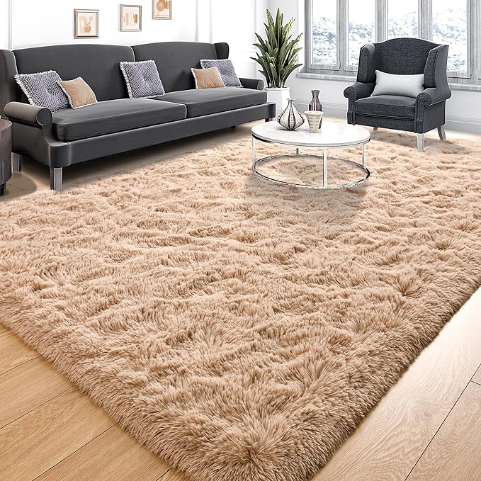 Tepook Area Rugs 9x12 for Living Room, Super Soft Fluffy Rugs for Bedroom, Modern Shaggy Rug Fuzzy Carpets for Kids, Plush Indoor Nursery Home Decor Rug with Non-Slip Bottom, Beige - Image 2