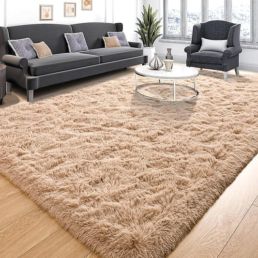 Tepook Super Soft Fluffy Rug for Bedroom, Modern Shaggy Fuzzy Kids Rugs for Living Room, Plush Indoor Nursery Home Decor Dorm Carpet with Non-Slip Bottom, Beige, 4 X 6 Feet by Tepook
