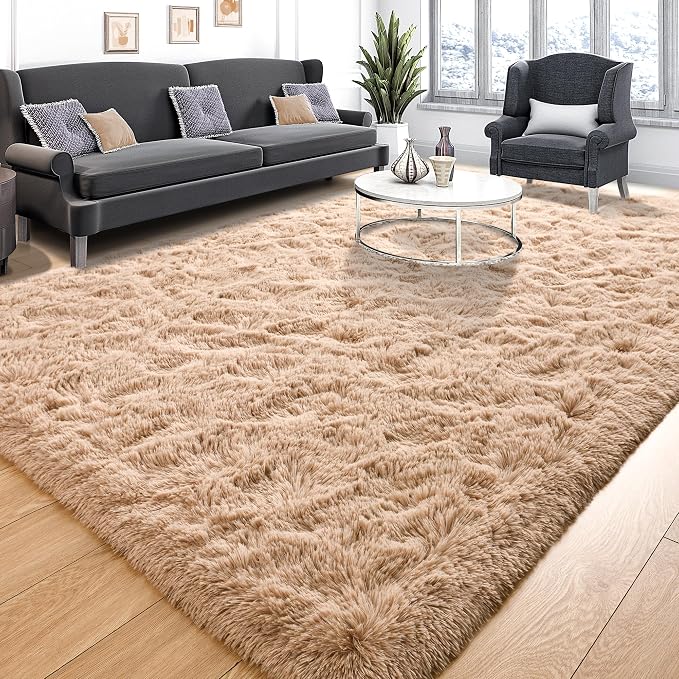 Tepook Super Soft Fluffy Rugs for Living Room, Area Rugs 8x10 for Bedroom, Modern Shaggy Rug Fuzzy Carpets for Kids, Plush Indoor Nursery Home Decor Rug with Non-Slip Bottom, Beige - Image 2