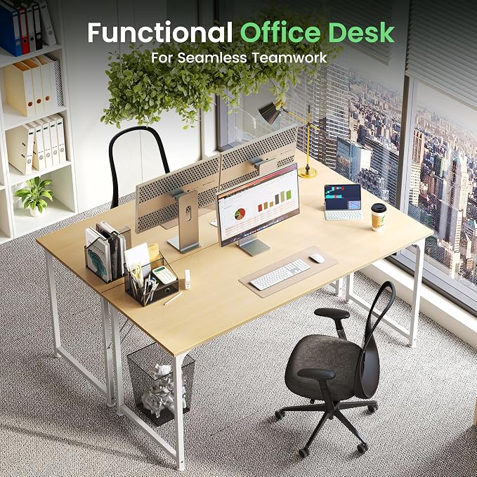 Huuger Computer Desk, 54 Inch Office Desk, Gaming Desk with Storage, Writing Desk Work Desk for Home Office, Study, Modern Simple Desk, Large Legroom, Metal Frame, Maple - Image 9