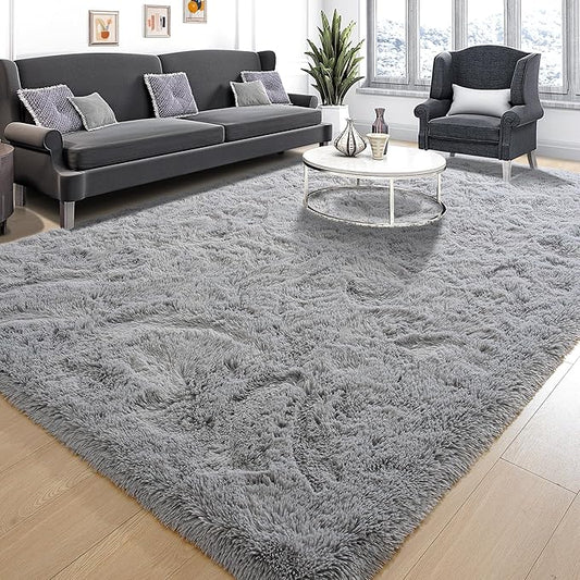 Tepook Super Soft Fluffy Rug for Bedroom, Modern Shaggy Fuzzy Kids Rugs for Living Room, Plush Indoor Nursery Home Decor Dorm Carpet with Non-Slip Bottom, Grey, 4 X 6 Feet by Tepook
