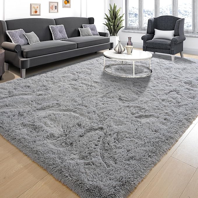 Tepook Area Rugs 9x12 for Living Room, Super Soft Fluffy Rugs for Bedroom, Modern Shaggy Rug Fuzzy Carpets for Kids, Plush Indoor Nursery Home Decor Rug with Non-Slip Bottom, Grey - Image 2