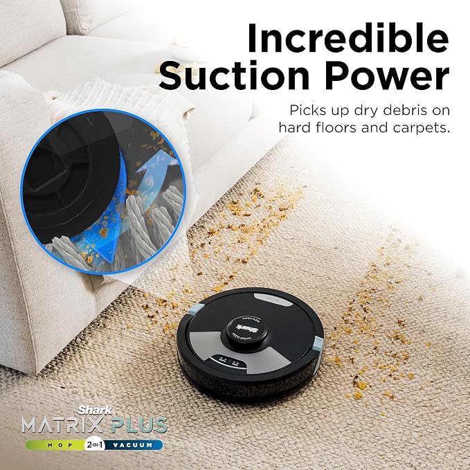 Shark Matrix Plus 2in1 Robot Vacuum & Mop with Sonic Mopping, Matrix Clean, Home Mapping, HEPA Bagless Self Empty Base, CleanEdge, for Pet Hair, Wifi, Black/Silver (RV2610WA) - Image 8