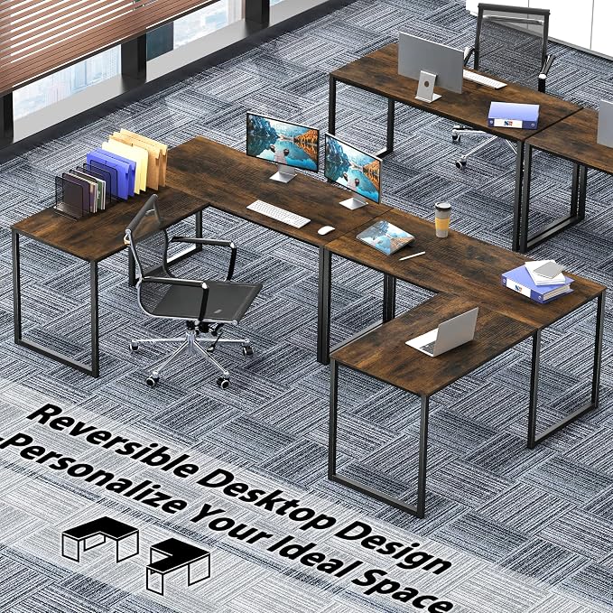 SHW Mission 48 x 48 L-Shape Home Office Computer Desk, Rustic Brown | Reversible Desktop Design - Image 2