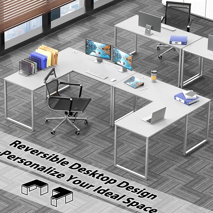 SHW Mission 55 x 60 L-Shape Home Office Computer Desk, White | Reversible Desktop Design - Image 2