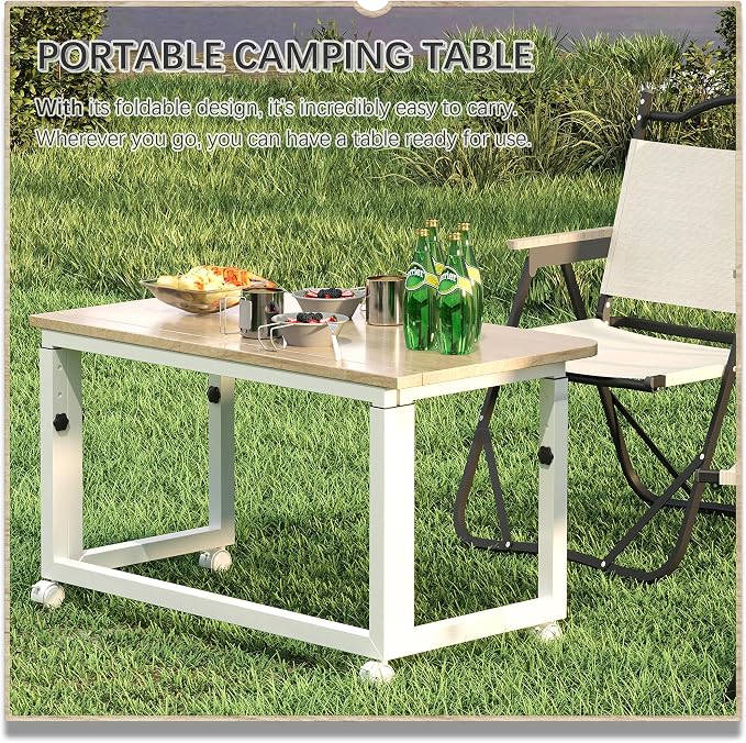 4NM No Tool Assembly 31.5" Small Desk, Folding Portable Desk with Wheels, Adjustable Height Foldable Computer Home Office Desks, Collapsible Study Writing Table for Space Saving Bedroom - Cloud Oak - Image 8