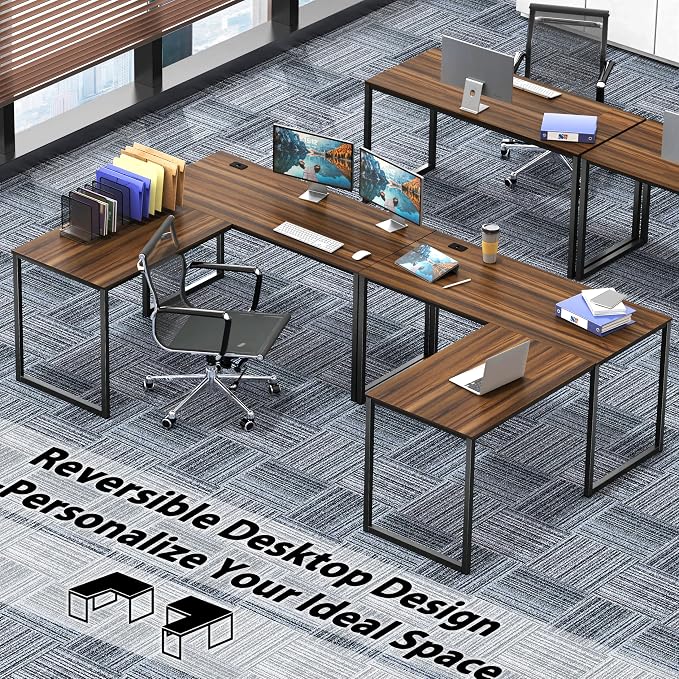 SHW Mission 55 x 60 L-Shape Home Office Computer Desk, Walnut | Reversible Desktop Design - Image 2