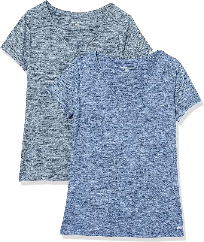 Amazon Essentials Women's Active Quick Dry Tech Stretch Short-Sleeve V-Neck T-Shirt (Available in Plus Size), Pack of 2 by AmazonEssentials
