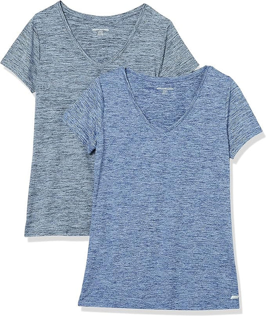 Amazon Essentials Women's Active Quick Dry Tech Stretch Short-Sleeve V-Neck T-Shirt (Available in Plus Size), Pack of 2 by AmazonEssentials