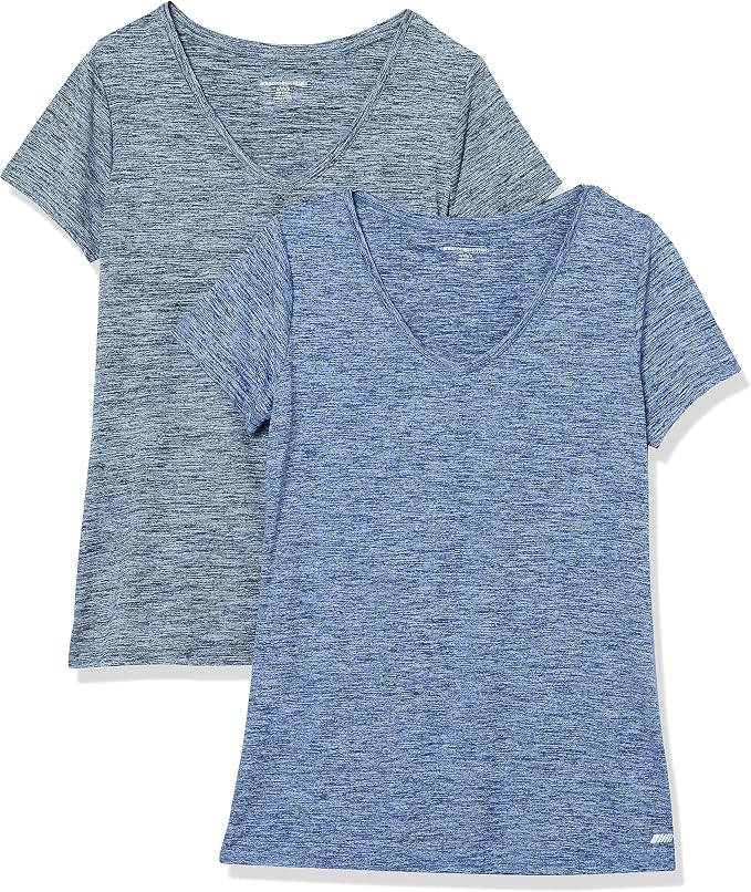 Amazon Essentials Women's Active Quick Dry Tech Stretch Short-Sleeve V-Neck T-Shirt (Available in Plus Size), Pack of 2 by AmazonEssentials