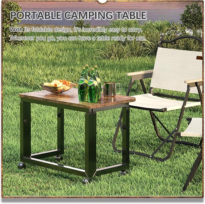 4NM No Tool Assembly 23.6" Small Desk, Folding Portable Desk with Wheels, Adjustable Height Foldable Computer Home Office Desks, Collapsible Study Writing Table for Space Saving Bedroom - Rustic Brown - Image 8