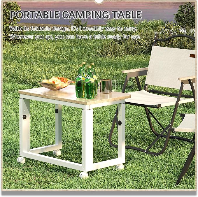 4NM No Tool Assembly 23.6" Small Desk, Folding Portable Desk with Wheels, Adjustable Height Foldable Computer Home Office Desks, Collapsible Study Writing Table for Space Saving Bedroom - Cloud Oak - Image 8