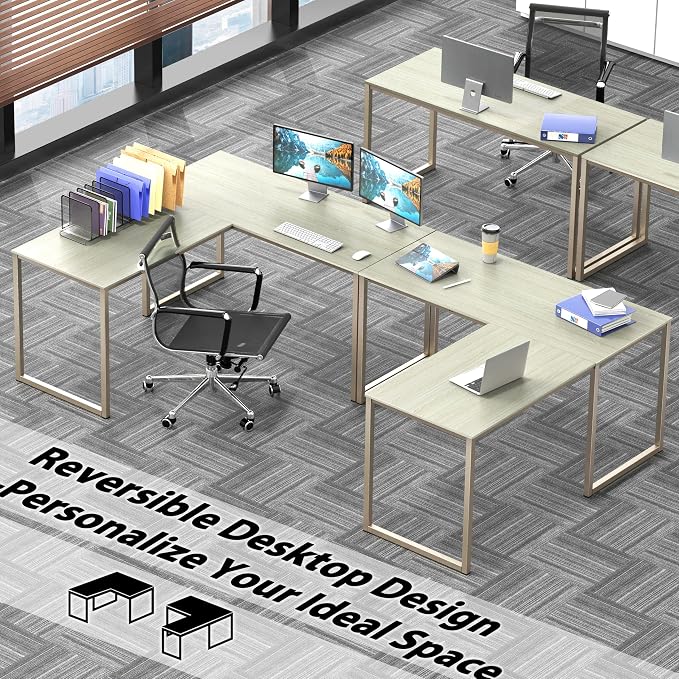 SHW Mission 48 x 48 L-Shape Home Office Computer Desk, Maple | Reversible Desktop Design - Image 2