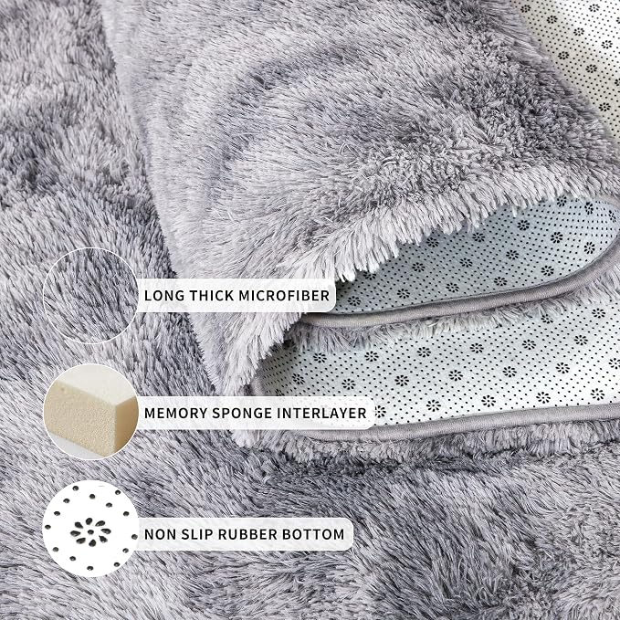 Tepook Area Rugs 9x12 for Living Room, Super Soft Fluffy Rugs for Bedroom, Modern Shaggy Rug Fuzzy Carpets for Kids, Plush Indoor Nursery Home Decor Rug with Non-Slip Bottom, Tie-Dyed Light Grey - Image 7